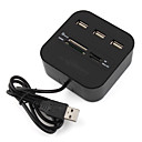 3-ports haute vitesse hub USB avec lecteur de carte memoire en noir