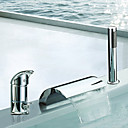 Deux poignees Robinet cascade contemporaine Baignoire Chrome avec douchette