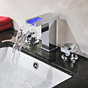 Fini chrome deux poignees Changement de campouleur LED Robinet cascade lavabo