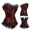 Noir et Rouge Satin Floral Gothic Lolita Corset en dentelle