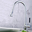 Traditionnel Pull-out / Pull-down Montage Avec spray démontable with Valve en céramique Mitigeur un trou for Chrome , Robinet de Cuisine