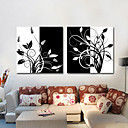 Reproduction transferee sur toile art noir et les branches florales blanc Ensemble de 2