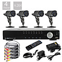 Kit de Video Surveillance DVR HD 4 Canaux H.264 600TVL 4 Cameras CMOS Vision Nocturne Waterproof