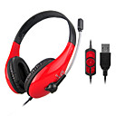 Stereo USB 2.0 On-Ear avec micro et telecommande pour PC Noir Rouge