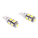 T10 2W 9-SMD 126LM 6000-6500K White Light oule LED pour la voiture 12V DC 2-Pack