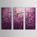 peinture l huile florale arbre de fleur pourpre avec etire ensemble de 3 toiles peintes la main 1308-fl0747 cadre