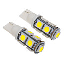 T10 2W 9x5060SMD 100-150LM 6000-6500K oule blanche pour la voiture 12V LED