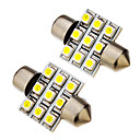 2 Pcs feston 1.5W 31mm 9x3528SMD 100-120LM 6000K Cool White Light Bulb LED 12V