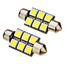 2 Pcs feston 36mm 1W 6x5050SMD 70-90LM 6000K Cool White Light Bulb LED 12V