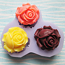 Fleurs Trois trous Mold Roses fleur de silicone de fondant Moules sucre Craft Outils de resine Moules Moules pour gateaux