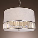 120W moderne tambour lumiere pendante avec 3 lumieres et Silver Shade de tissu decor de cristal