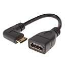 V1.4 HDMI Mini HDMI V1.4 90 ° droite F  M Cable OD 5.0mm noir 015 M