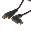 HDMI V1.4 V1.4 HDMI 90 ° gauche H  F Printemps cable OD 4.5mm noir 25 M