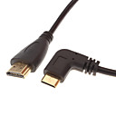 HDMI v1.3 femelle au mini HDMI v1.3 male 90 ° gauche Cable OD4.5mm noir 05 M