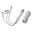 3.1A Dual USB Car Charger w  3-in-1 cable de recharge USB pour iPhone  iPad 20 cm