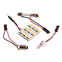 5050 SMD 9 LED Blanc Chaud Dome Light Bulb pour interieur de voiture avec 3 adaptateurs