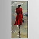 personnes de peinture l huile fille moderne en manteau rouge avec toile peinte la main sur canevas tendu