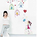 Createforlife  oiseaux de dessin anime dans les cages enfants autocollant de piece de creche mur Wall Art Stickers