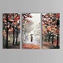 paysage couples de peinture l huile pied sous la pluie avec etire ensemble de 3 toiles peintes la main cadre