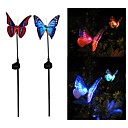 Lumiere le de jardin exterieur Ensemble de 2 campouleurs energie solaire papillon Fibre optique RGB LED