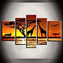 Peint la main peinture l huile Peintures African Sunrise Girafes Paysage avec Set cadre tendu de 5