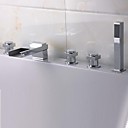 Fini Chrome contemporaine 5 trous cascade salle de bains robinet de baignoire avec douche main