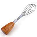 Acier inoxydable Visage de sourire avec manche en bois Egg Beater 14x14x19cm