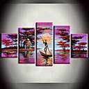 Peintures peint la main peinture l huile des forets d Afrique Lac Rose Bateau Paysage avec Set cadre tendu de 5