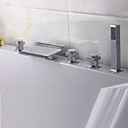 Fini Chrome contemporaine 5 trous cascade salle de bains robinet de baignoire avec douche main