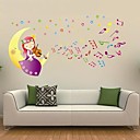 Createforlife  de bande dessinee de fille de lune Playing Guitar enfants autocollant de piece de creche mur Wall Art Stickers