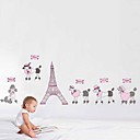 Createforlife  Bande dessinee rose Tour Eiffel de caniche enfants autocollant de piece de creche mur Wall Art Stickers