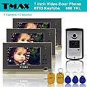 TMAX 7 TFT Wired Doorbell Video Intercom Door Phone System RFID Keyfob 600TVL HD IR Camera 1Camera to 3Monitors