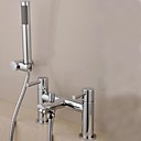 chrome laiton finition contemporaine de style anglais trous doubles poignees doubles salle de bains baignoire robinet de douche avec douche main chrome laiton finition contemporaine de style anglais trous doubles poignees doubles salle de bains baignoire robinet de douche avec douche main