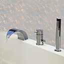 chrome contemporaine trois trous poignee unique conduit robinet de la baignoire cascade avec douche main