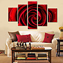 Reproduction transferee sur toile Art floral rouge rose sertie de 5