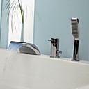 chrome contemporaine trois trous poignee unique conduit robinet de la baignoire cascade avec douche main