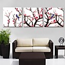 e-FOYER toile tendue art prune branches oiseaux peinture de decoration ensemble de 3