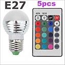 5pcs RGB LED ampoule globe avec telecommande 3W e27 AC85 ~ 265V