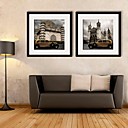 E-HOME Framed Canvas Art European Style Architecture And Classic Cars Framed Canvas Print Set of 2