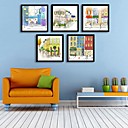 E-HOME Framed Canvas Art City Building Framed Canvas Print Set of 5