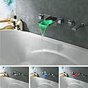 charmingwater laiton chrome contemporaine conduit changement de campouleur cascade baignoire robinet avec douchette put-out support mural