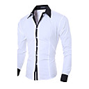 Hombre Camisa Un Color Delgado Tops Negocios Casual Blanco Negro Azul / Primavera / Otoño / Manga Larga / Trabajo