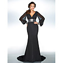Trompette / Sirène Col en V Traîne Brosse Mousseline de soie Soirée Formel Bal Militaire Robe avec Billes Pan drapé par TS Couture