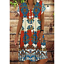 Mujer Tallas Grandes Vestido de cambio Vestido Midi - Mangas cortas Tribal Estampado Verano Escote en Pico Boho Vacaciones Rojo Naranja Verde Trébol S M L XL XXL XXXL XXXXL XXXXXL