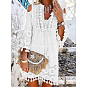 Mujer Vestido de cambio Mini vestido - Manga 3/4 Encaje Borlas Hombro frío Verano Escote en V Profunda Casual Boho Festivos Vacaciones Playa 2020 Blanco Azul Piscina Amarillo Rosa S M L XL XXL XXXL