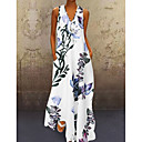 Mujer Vestido Maxi Largo - Sin Mangas Floral Estampado Verano Escote en Pico Casual Festivos Vacaciones Corte Ancho 2020 Blanco Azul Piscina Amarillo S M L XL XXL XXXL XXXXL XXXXXL / Tallas Grandes