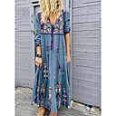 Mujer Vestido Maxi Largo - Manga Larga Tribal Estampado Primavera Verano Vacaciones Boho Corte Ancho Alta cintura 2020 Rojo Marrón Gris Azul claro S M L XL XXL XXXL XXXXL XXXXXL