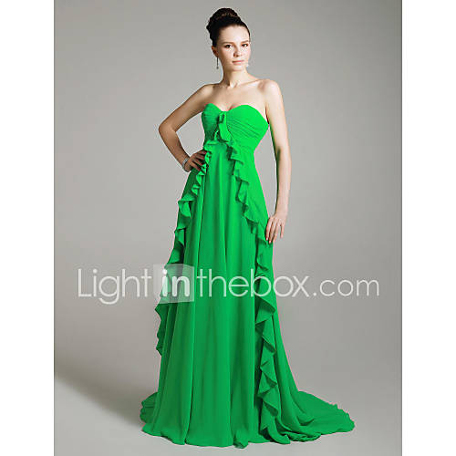 Chiffon A line Sweetheart Court Train Evening Dress inspired by Elisabeth Moss at Emmy Award