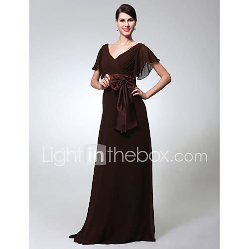 Sheath/Column V neck Short Sleeve Floor length Chiffon Evening Dress