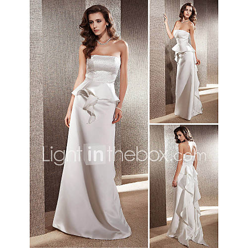 Sheath/Column Strapless Floor length Satin Wedding Dress
